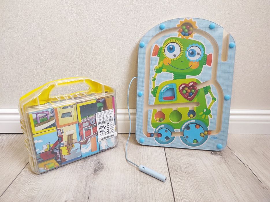 HABA gra labirynt magnetyczny robot + gratis puzzle - klocki Clementon