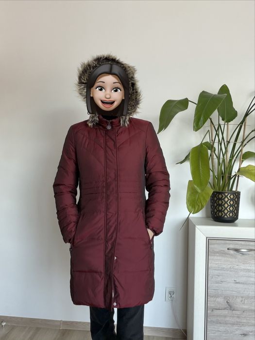 Kurtka puchowa zimowa bordowa burgundowa z kapturem płaszcz zimowy