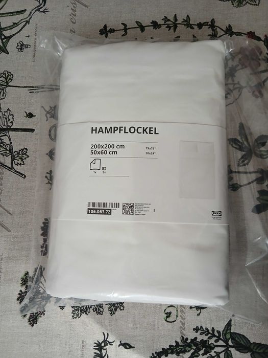 IKEA HAMPFLOCKEL komplet pościeli bawełna perkal 200x200 biały