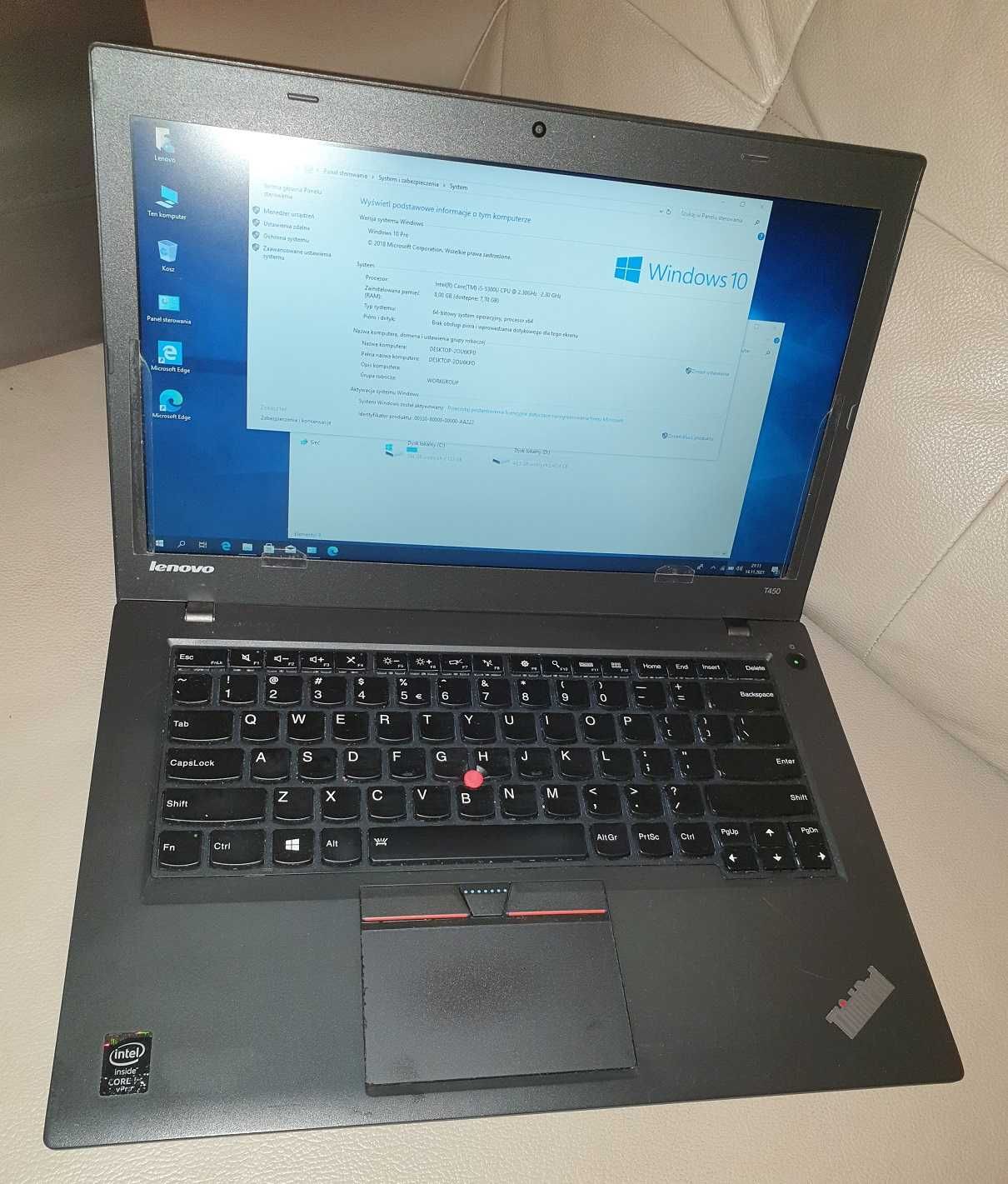 Laptop Lenovo Thinkpad T450 SSD i5 8GB Win10+ stacja dok + filtr ekran