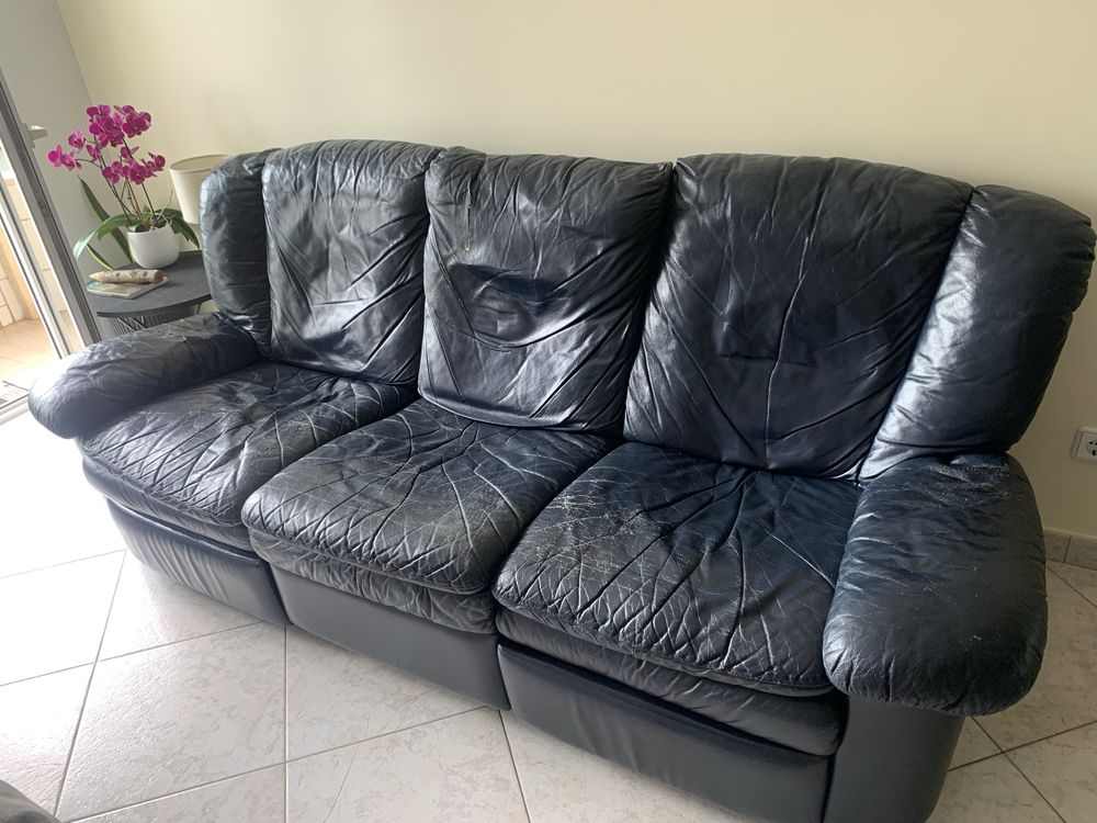 Sofá preto de pele verdadeira Divani Divani