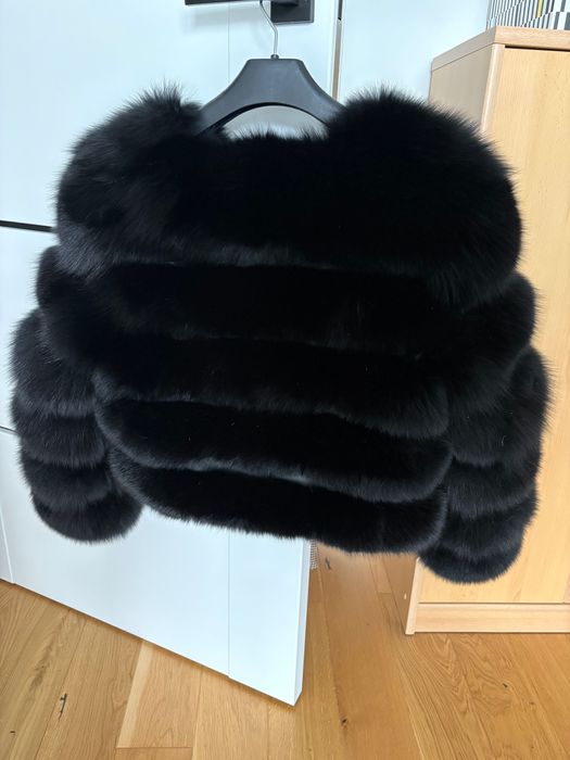 Czarne futro naturalne Lis s m kożuch