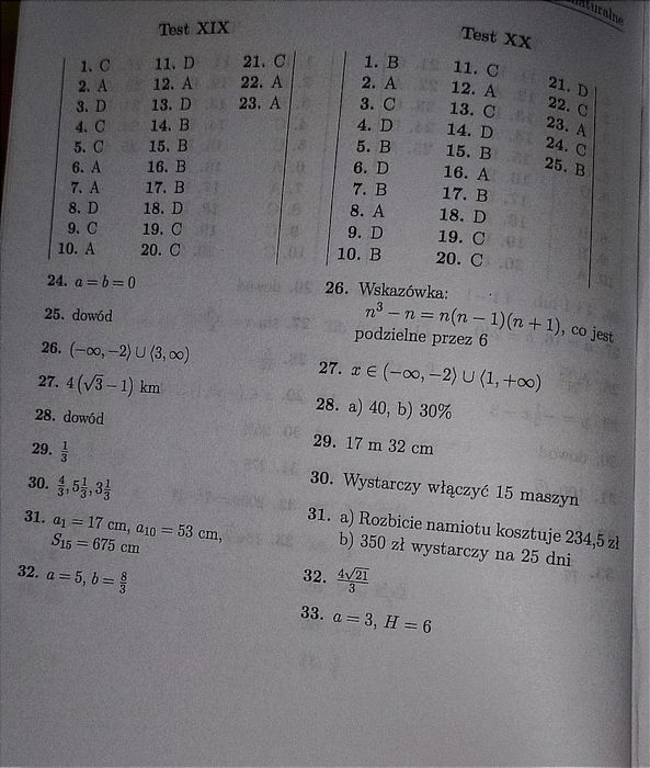 Testy maturalne z matematyki
W niektórych miejscach odpowiedzi pisane