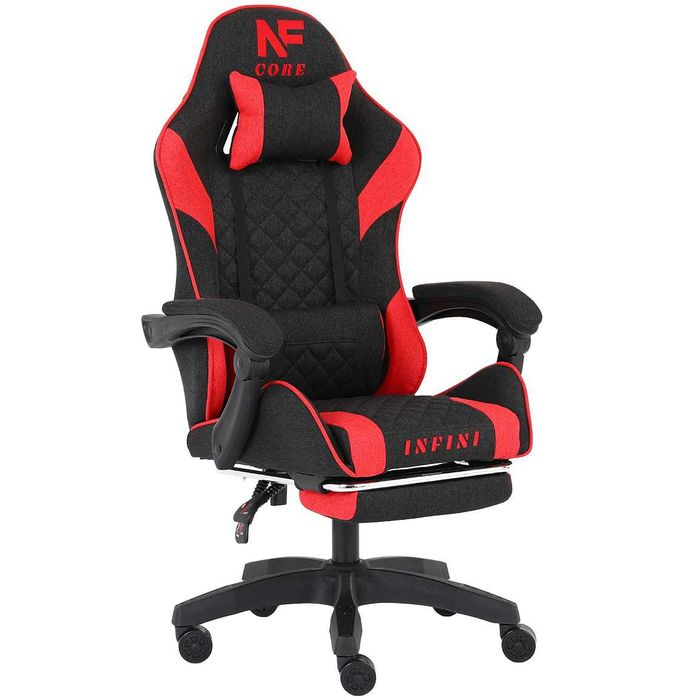 Fotel Gamingowy Infini Core Red - Oddychająca Tkanina, Podnóżek