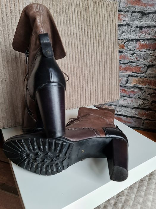Botki skórzane Maripe r.40 czarno-brązowe obcas