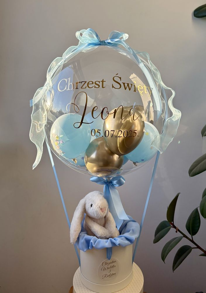 Box z balonem na prezent - chrzest, baby shower, odwietki, niemowlę