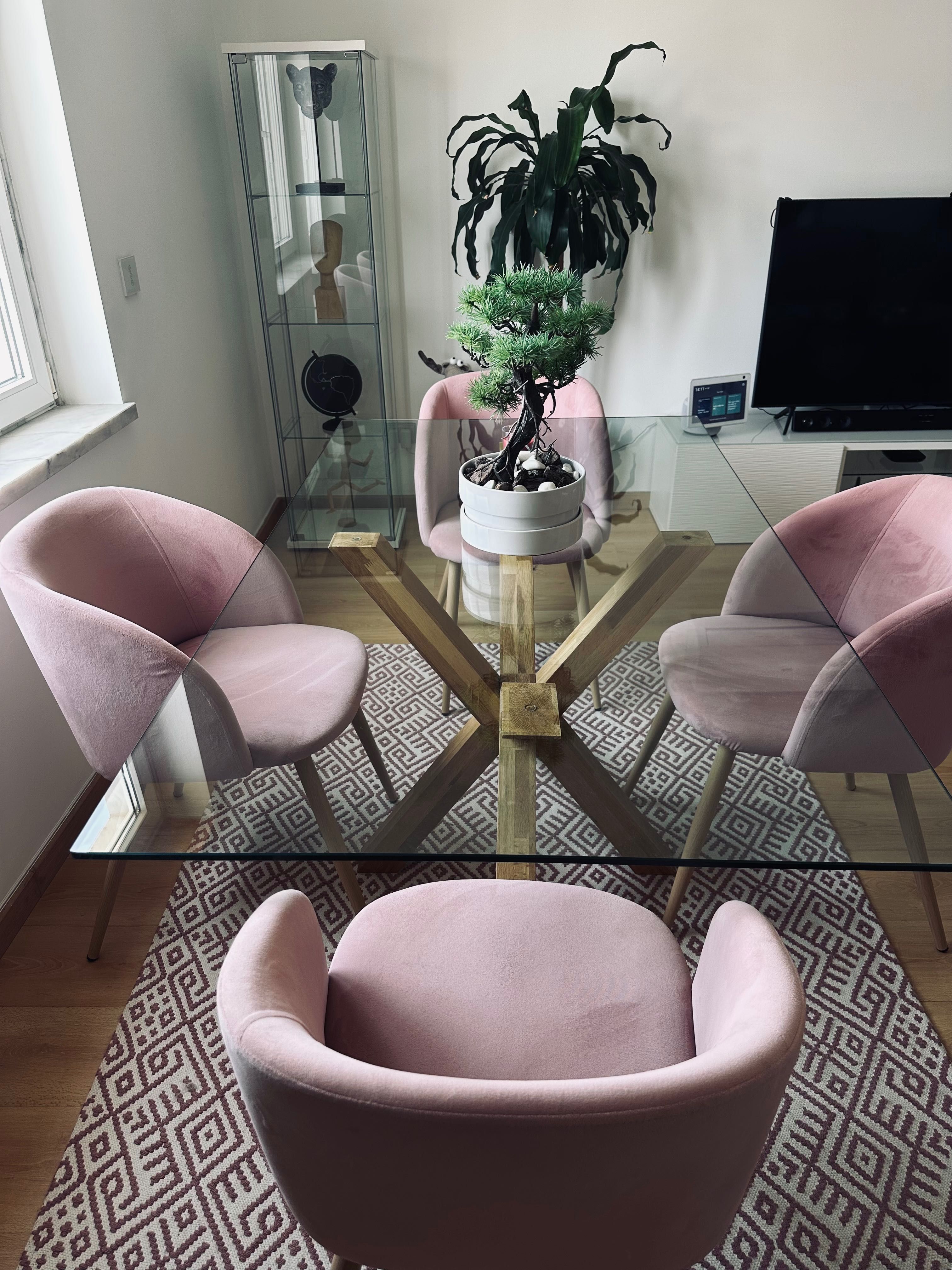 Mesa de jantar AGERBY 90x160 vidro/carvalho