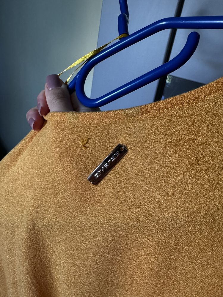 Letnia lekka zwiewna sukienka musztardowa żółta yellow Diverse XS 34