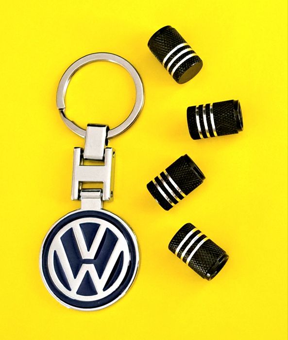 ** NOWY Breloczek VW VOLKSWAGEN + Nakrętki na wentyle czarne tuning
