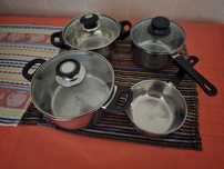 4 panelas de inox com tampa de vidro