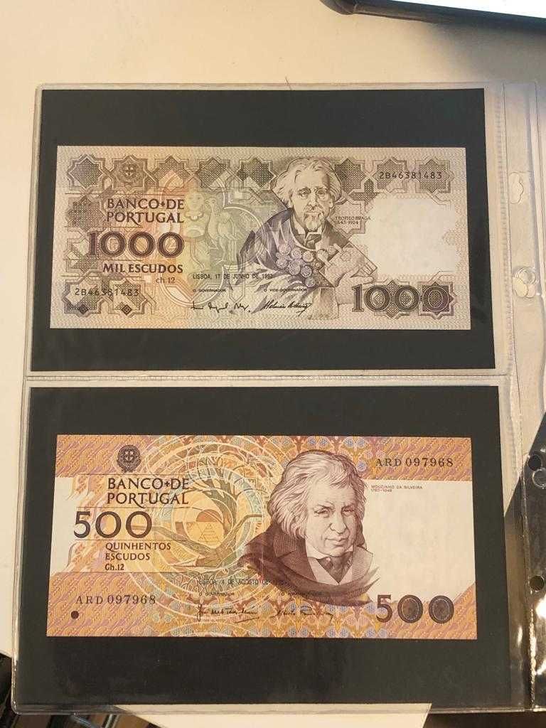 Nota de 500 escudos (1988) e nota de 1000 escudos (1993)