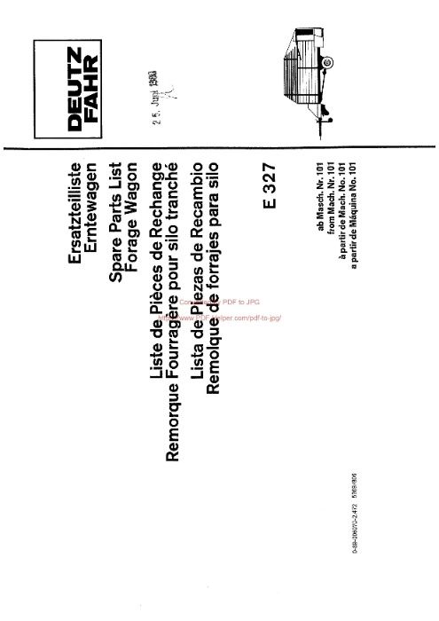 Katalog części Przyczepy samozbierającej Deutz Fahr E 327