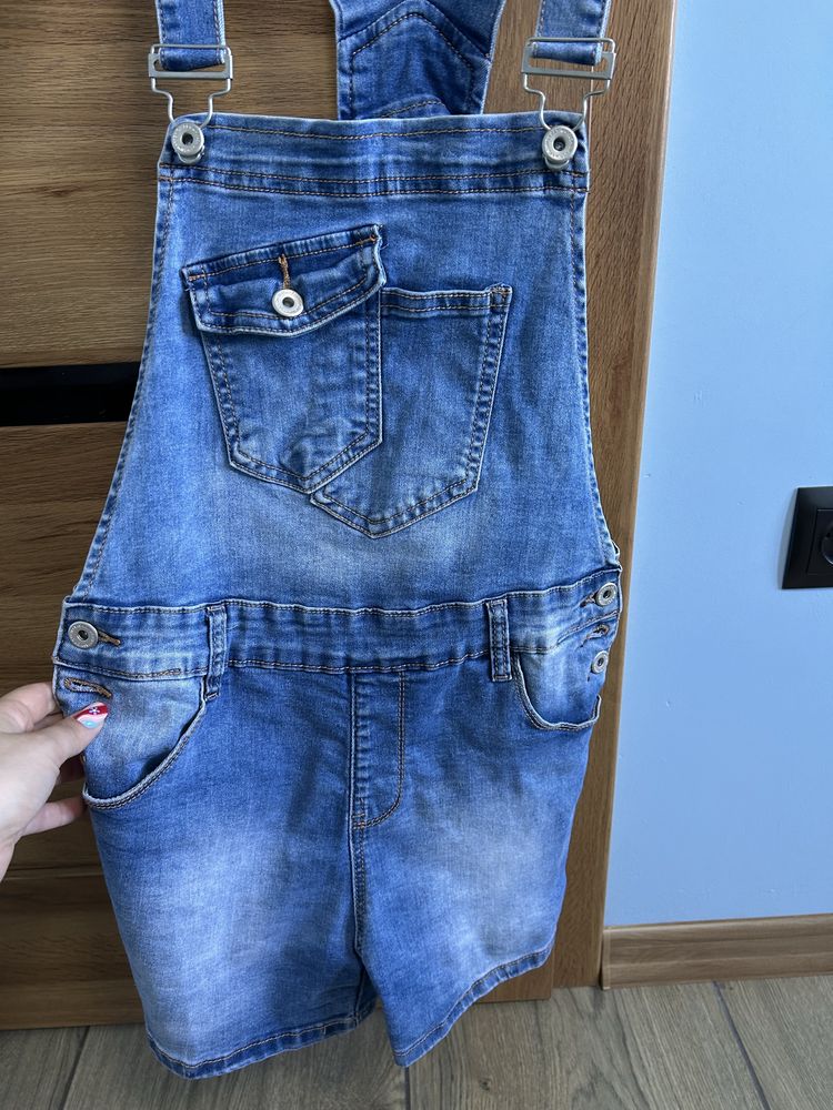 Spodenki na szelkach ogrodniczki jeansowe r m