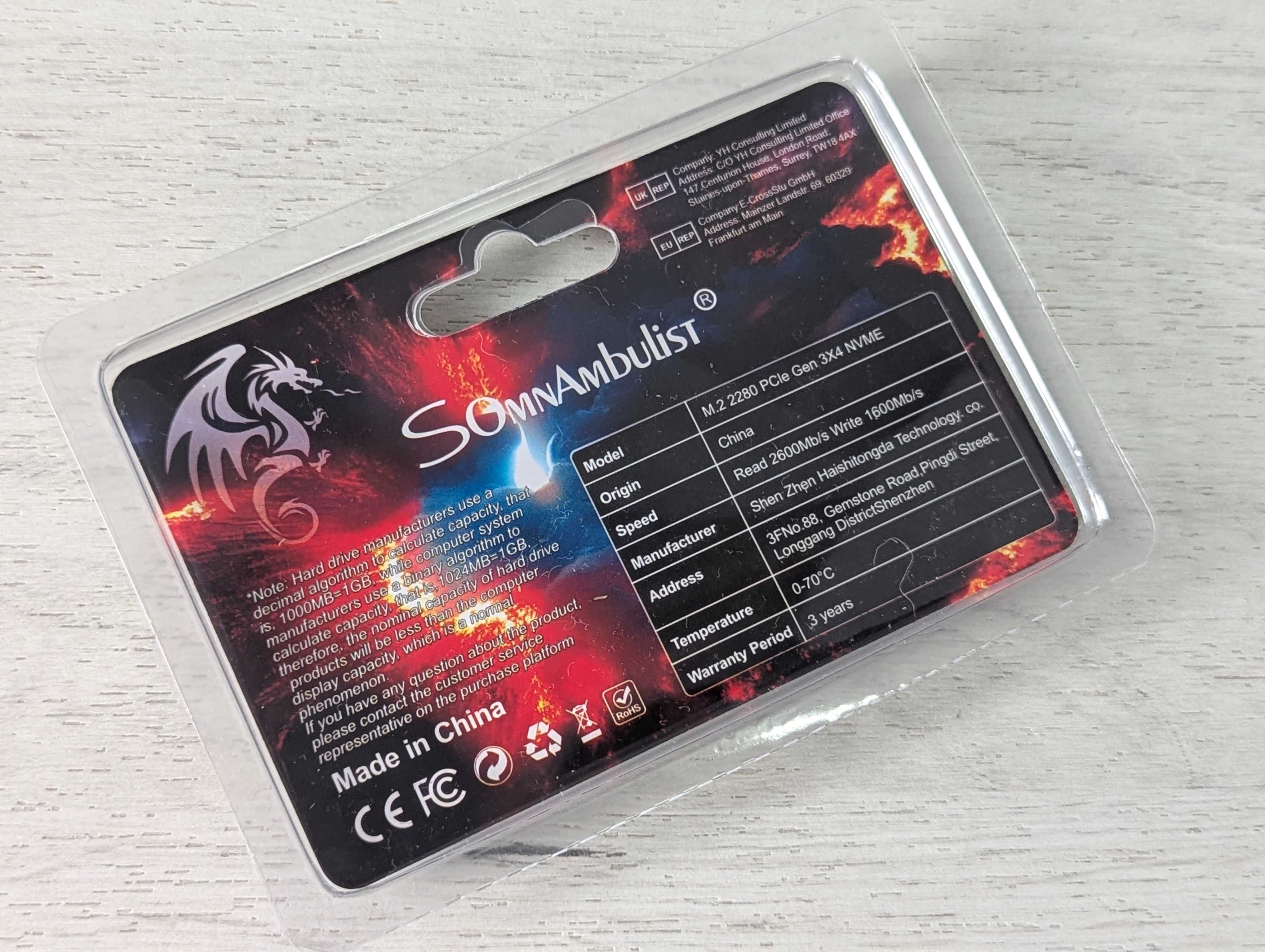 M.2 NVME SSD Pcle Gen 3x4  SomnAmbulist 256 Gb