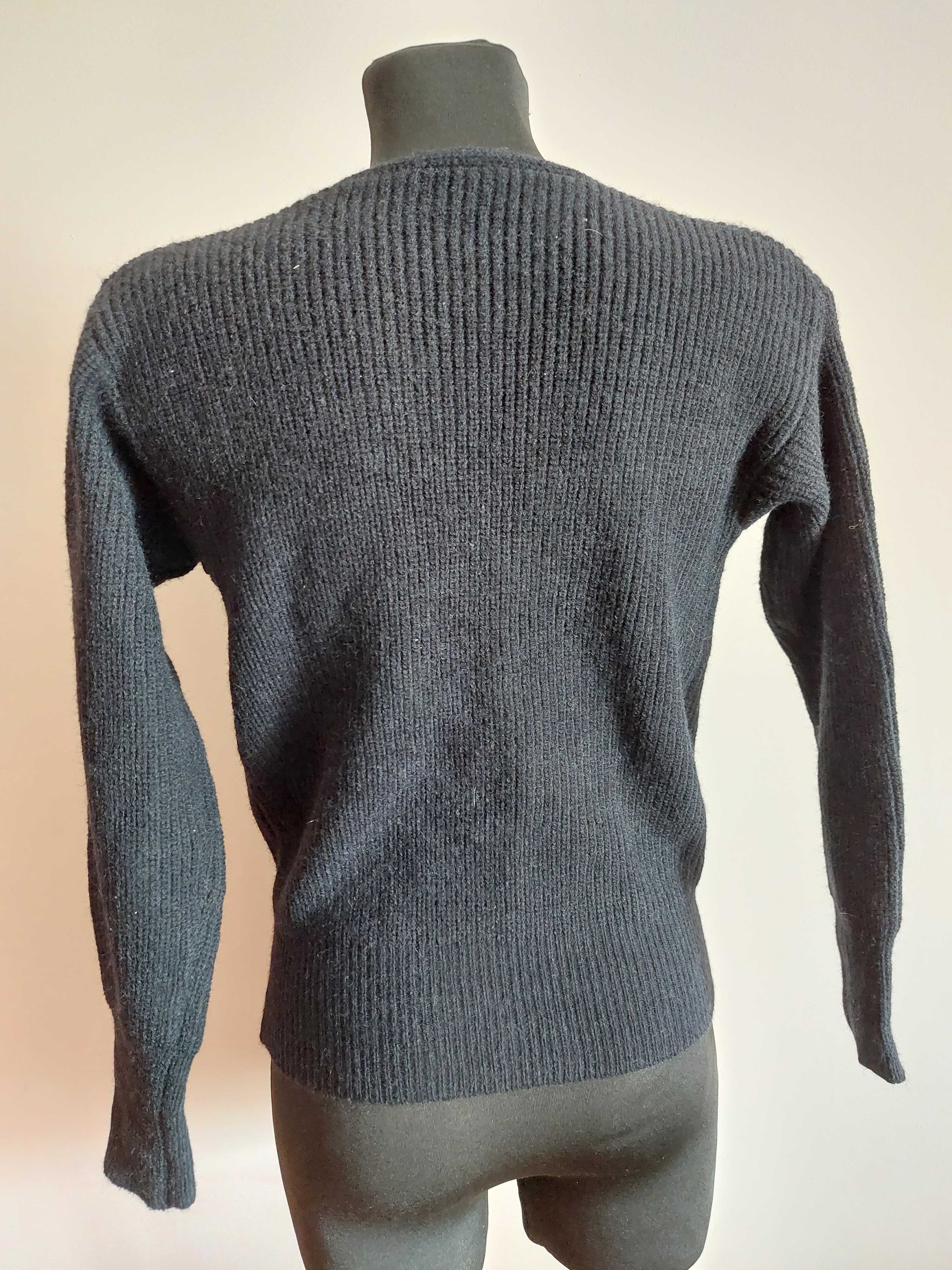 Czarny sweter bluza prążek v neck dekolt xs s 158 160