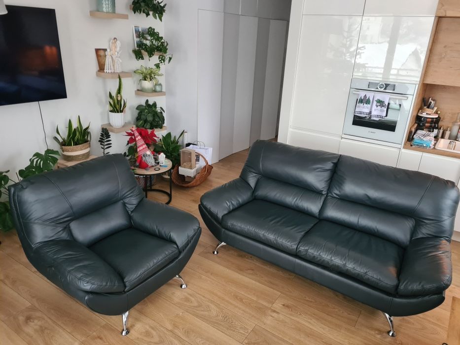 Zestaw sofa I fotel skóra naturalna