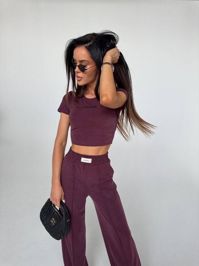 Komplet PRIVATE bordo LA MANUEL top +spodnie S/36