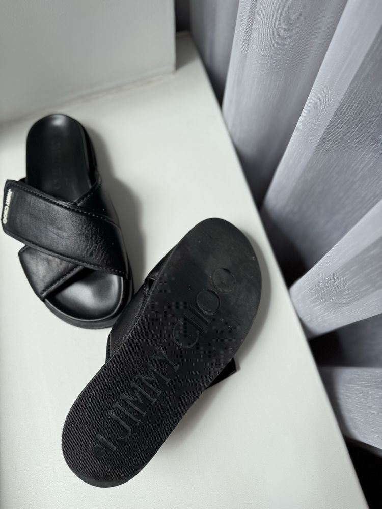 Тапки jimmy choo black leather joel slide sandals