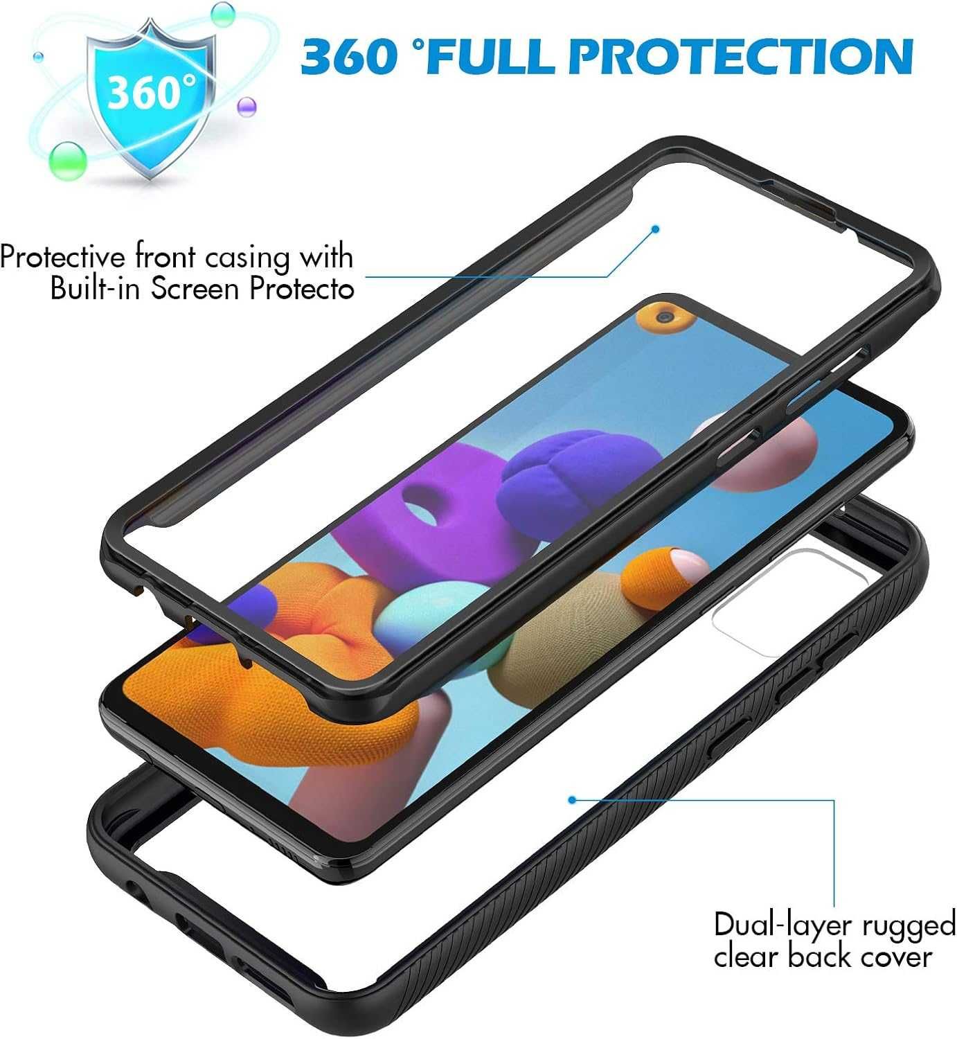 CENHUFO etui 360 do Samsung Galaxy A21s pancerne bezbarwno czarne