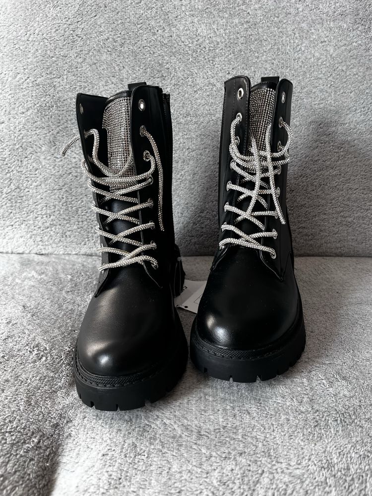 Buty botki workery zdobione cyrkonie 37