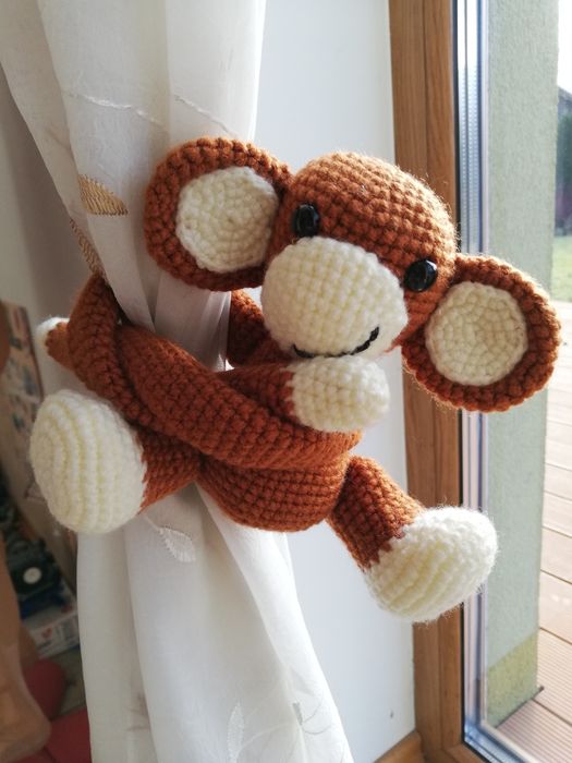 Małpka opaska na firankę, szydełko handmade