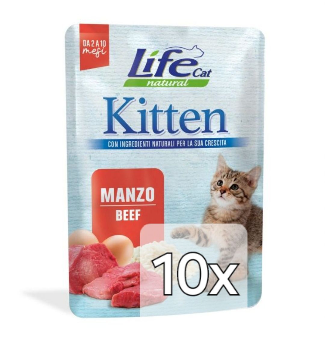 Life Cat Kitten 10x 70g + Gratis, Saszetki Beef Wołowina Kocięta Kot