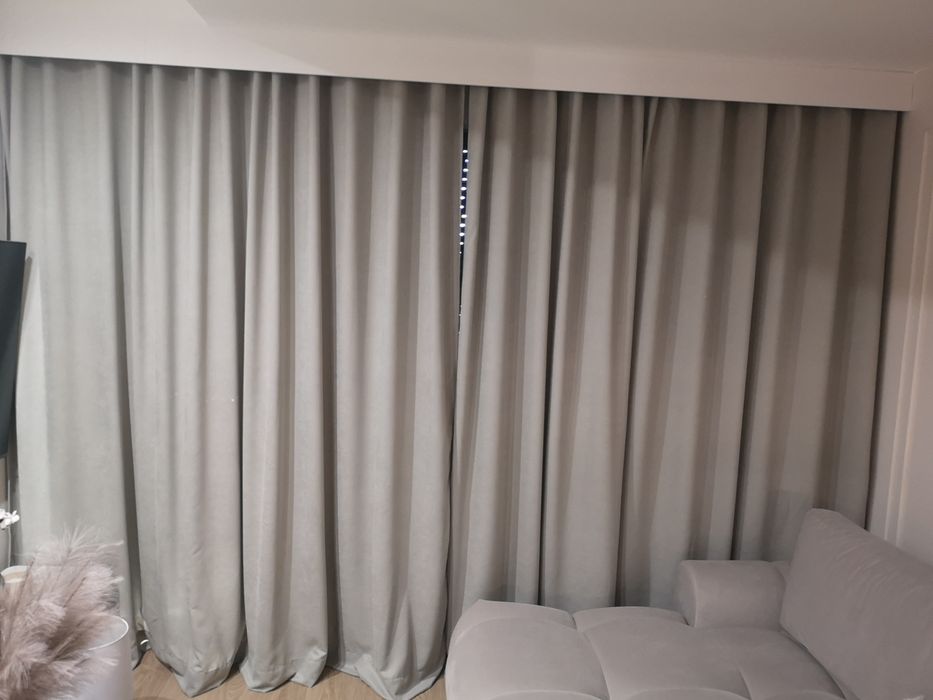 Zasłony welur velvet szerokie szary beż 300 x 260 taśma nowe