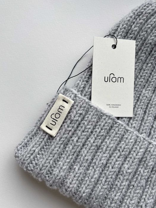 Czapka wełniana na drutach handmade by ufam rękodzieło popiel (nowa)