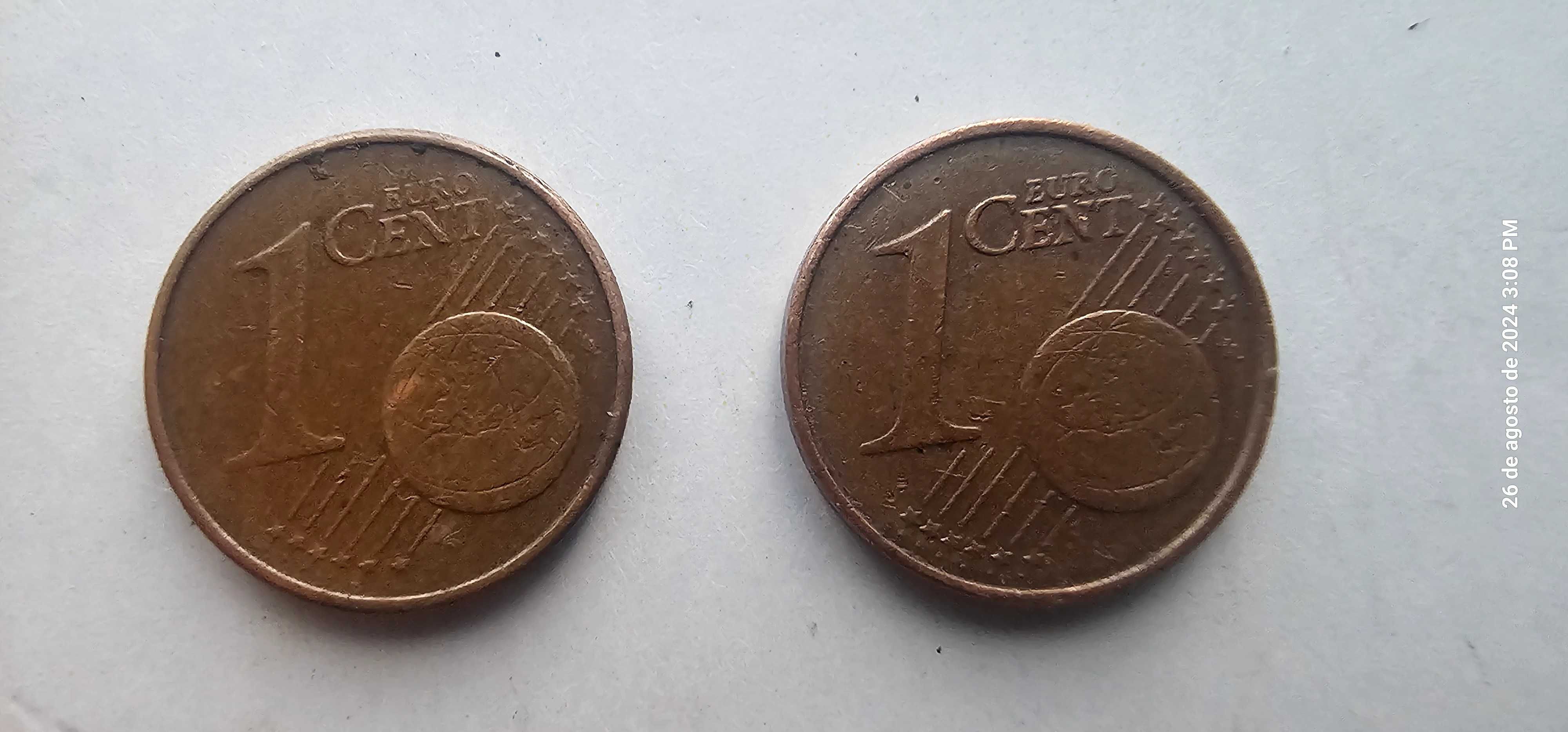 2 moedas de 1 cêntimos de 2002 uma série A e outr J
