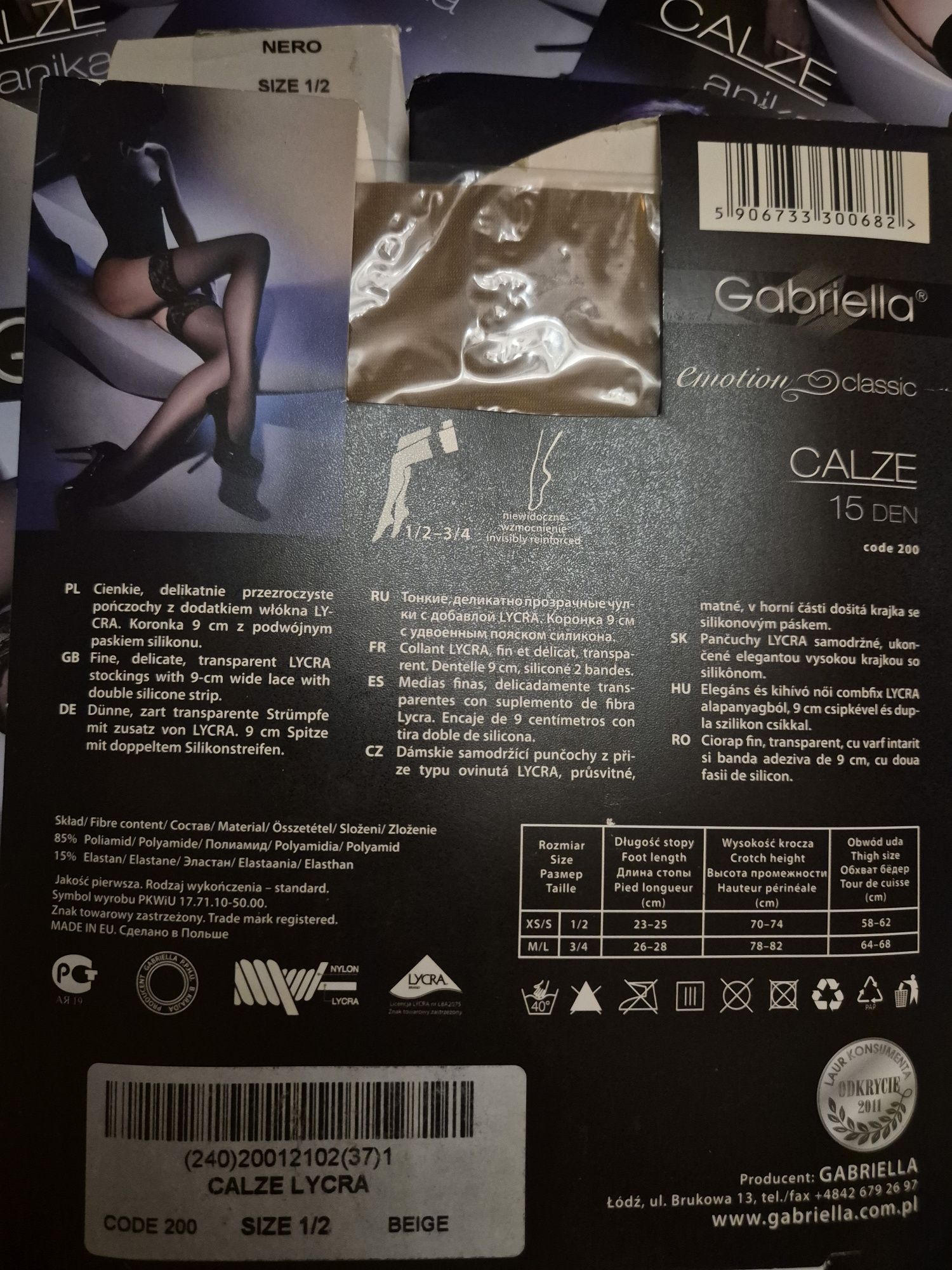 6pack pończoch 1-2 Gabriella nowe calze lycra