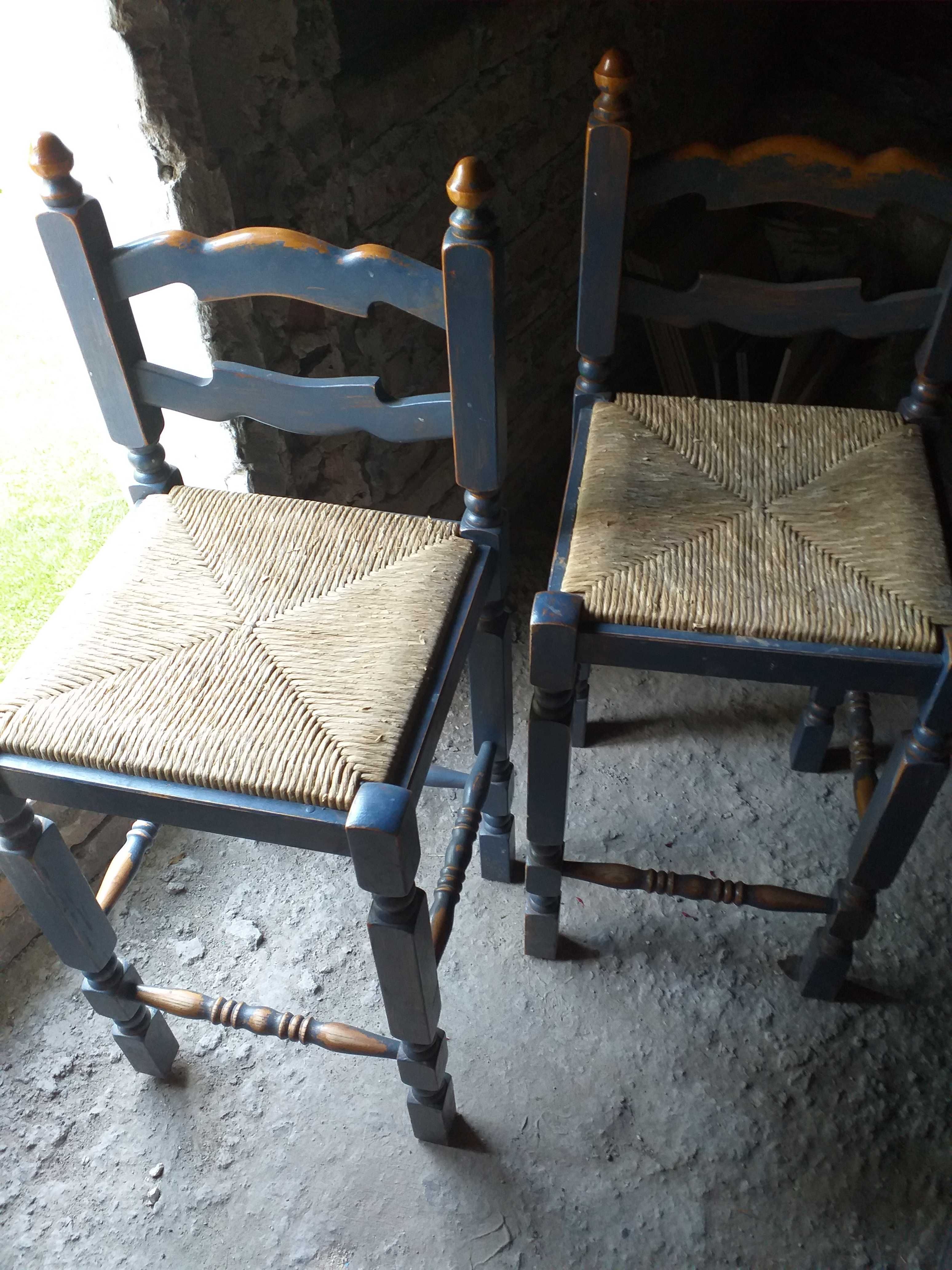Hokery, krzesła barowe  vintage, retro, toczone, siedzisko z trawy!
