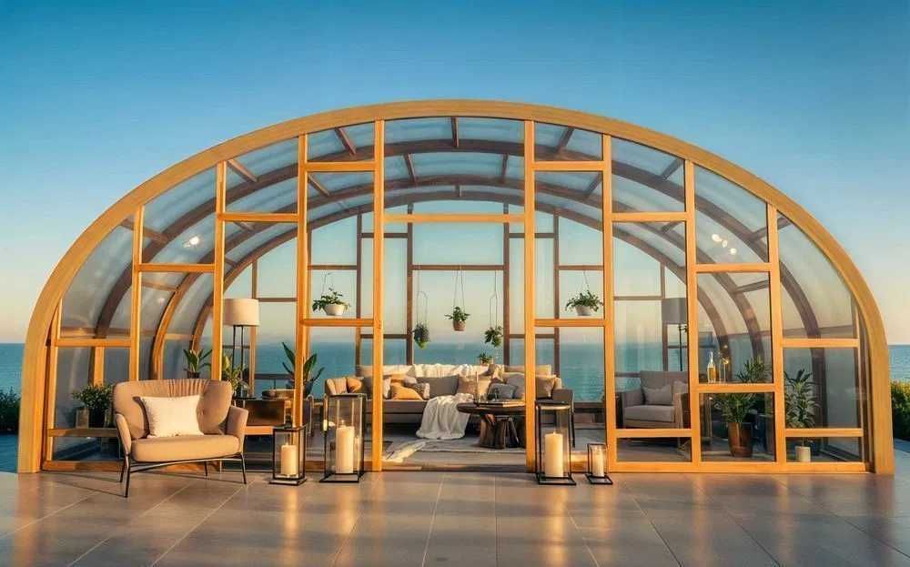 Konstrukcja drewniana- ogród zimowy, zadaszenie basenu, szklarnia