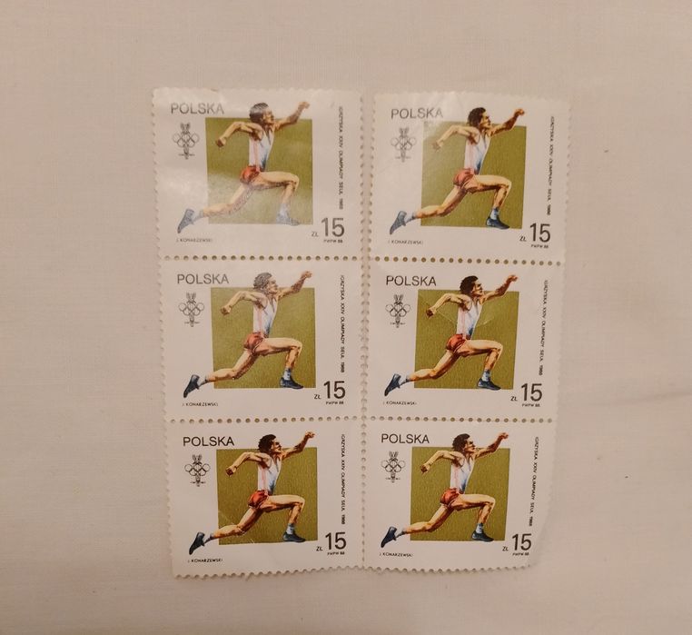 Znaczki pocztowe 6 x Igrzyska Olimpiada Seul 1988, filatelistyka PRL