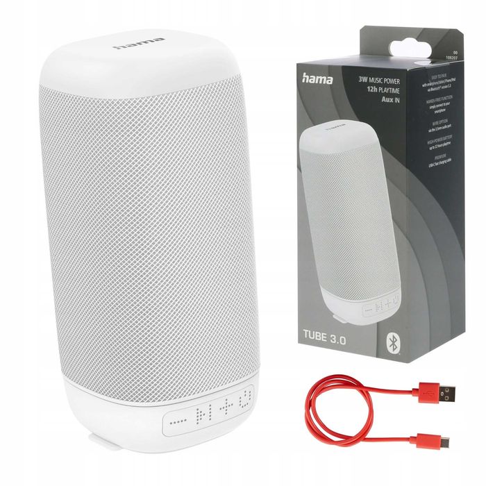 Głośnik Bluetooth HamaTube3.0 biały przenośny mobilny 3W akumulatorowy