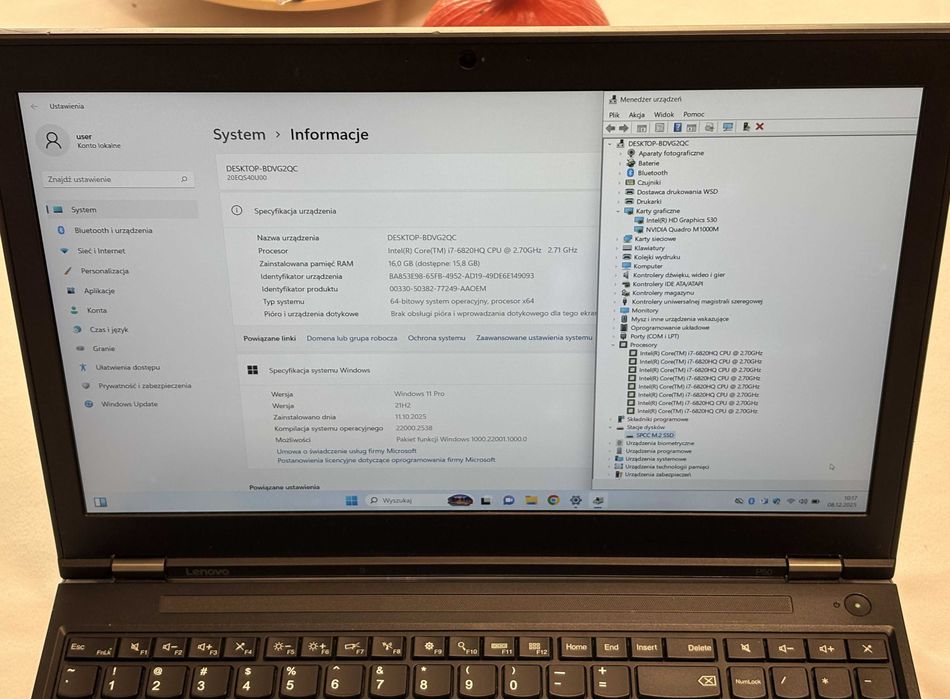 Laptop Lenovo P50 – 15,6" / i7 / 16 GB RAM / 512 GB SSD / Windows 11