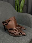 Оригінальні шкіряні туфлі босоніжки all saints tao heel in brick brown