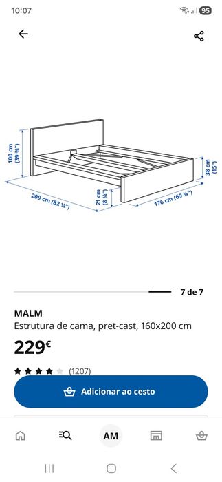 Cama Malm Preta 160x200