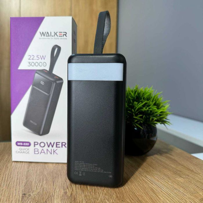 Power Bank WALKER WB-630 30000 mAh Black з LED-екраном і ліхтариком