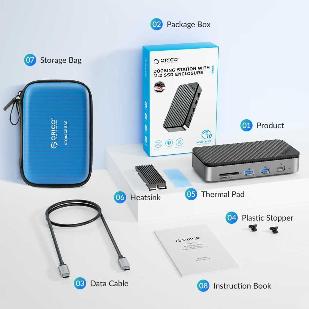 Док станция USB-С Hub Orico DPM2P9-V1 10-IN-1 HDMI 4K60Hz SD&TF RJ45