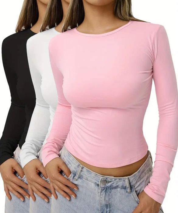 3 шт. Жіночі облягаючі футболки з довгим рукавом