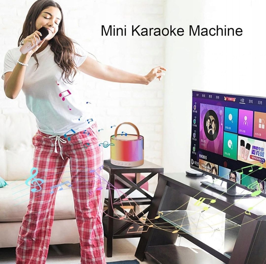 Głośnik bezprzewodowy przenośny 2w1 LED 2 mikrofony karaoke bluetooth