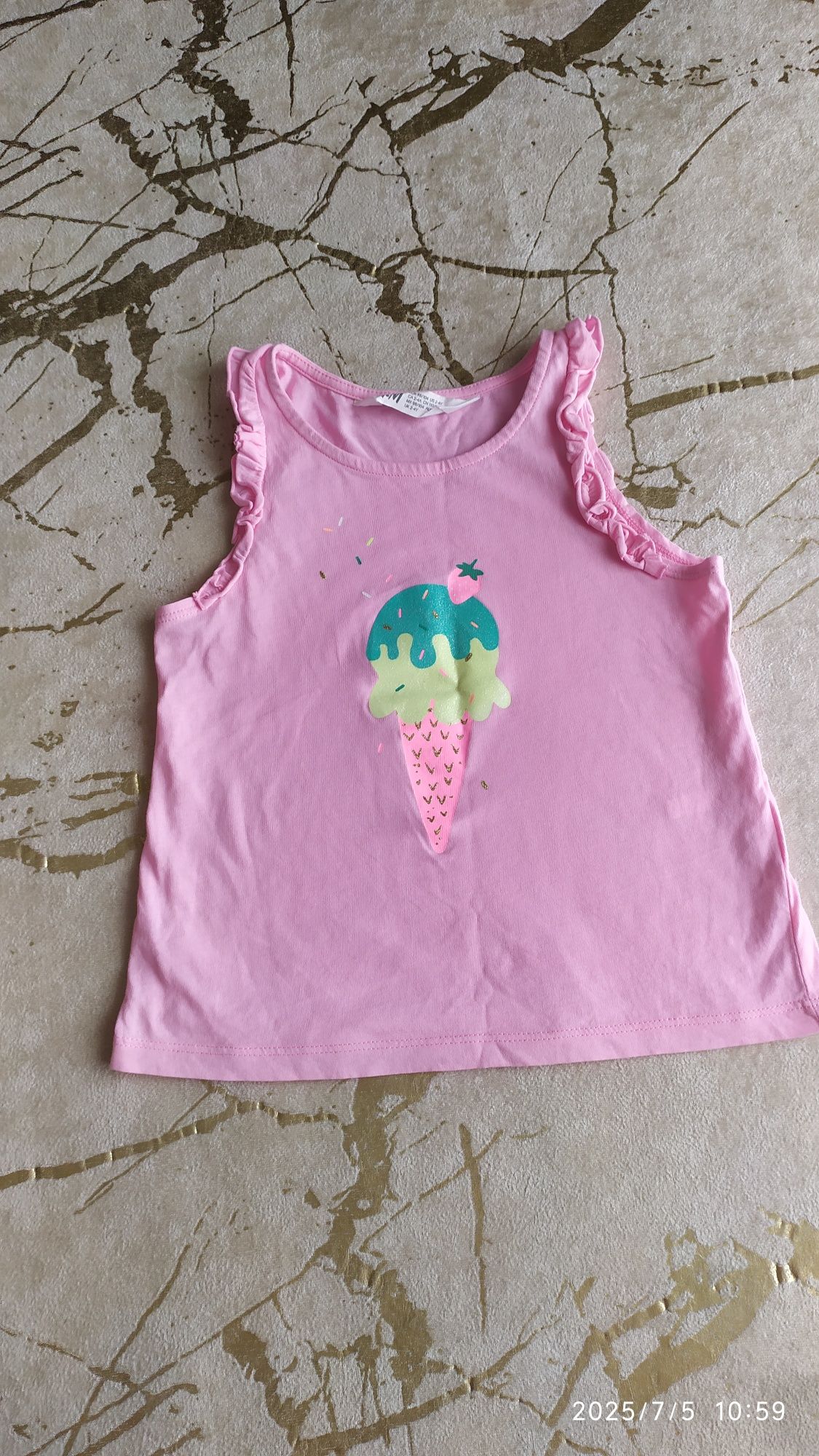 Różowa bluzeczka bez rękawów z lodem, r. 98/104, H&M
