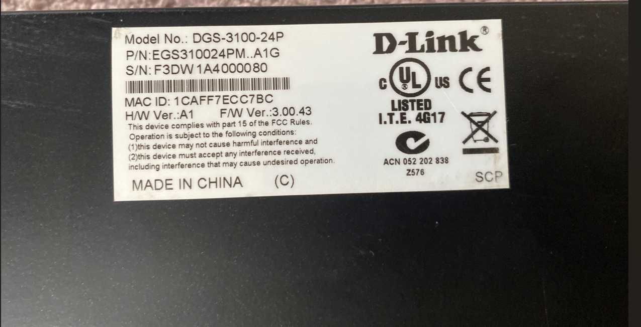 D-Link DGS3100  24Port Gigabit Switch 4 x shared SFP