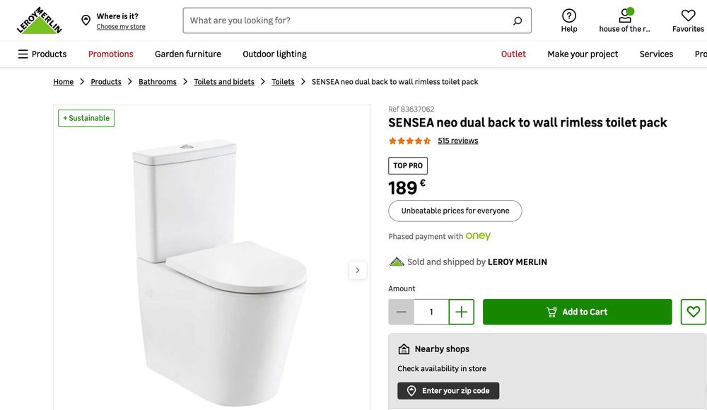 Vaso sanitário SENSEA NEO Leroy Merlin, novo, sem uso, branco.