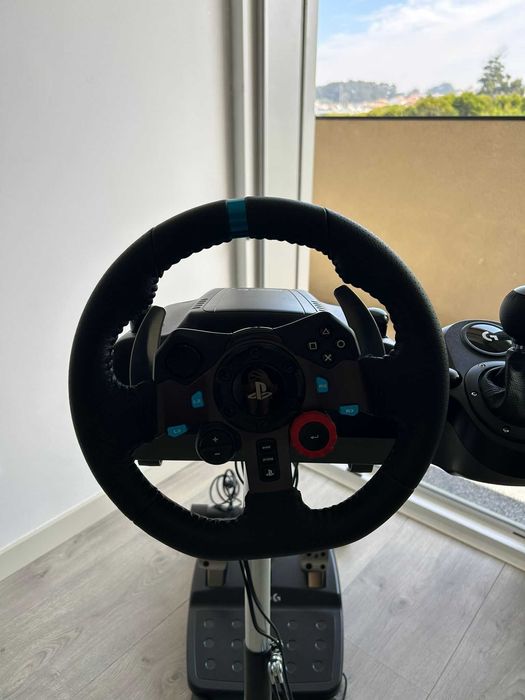 suporte + deluxe volante + logitech driving force + headset  + shifter
