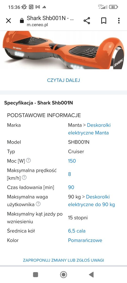 Deskorolka elektryczna shark shb001N hoverboard