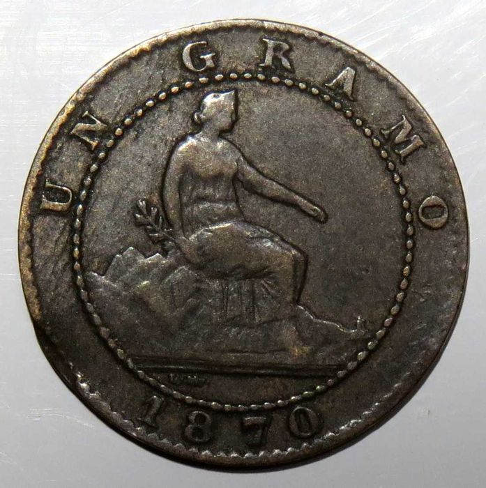 Espanha 2 Moedas de 1 Centimo 1870 Dinheiro de Emergencia. MBC - 1,5€