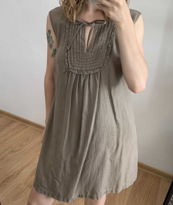 Lniana sukienka 100% len przewiewna do pracy dobry skład wakacje