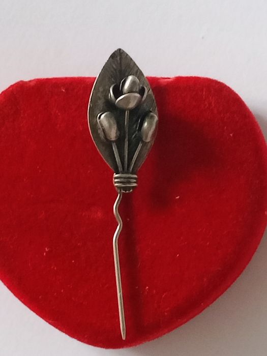 Srebrna szpilka  do kapelusza autorska bukiet igła SREBRO