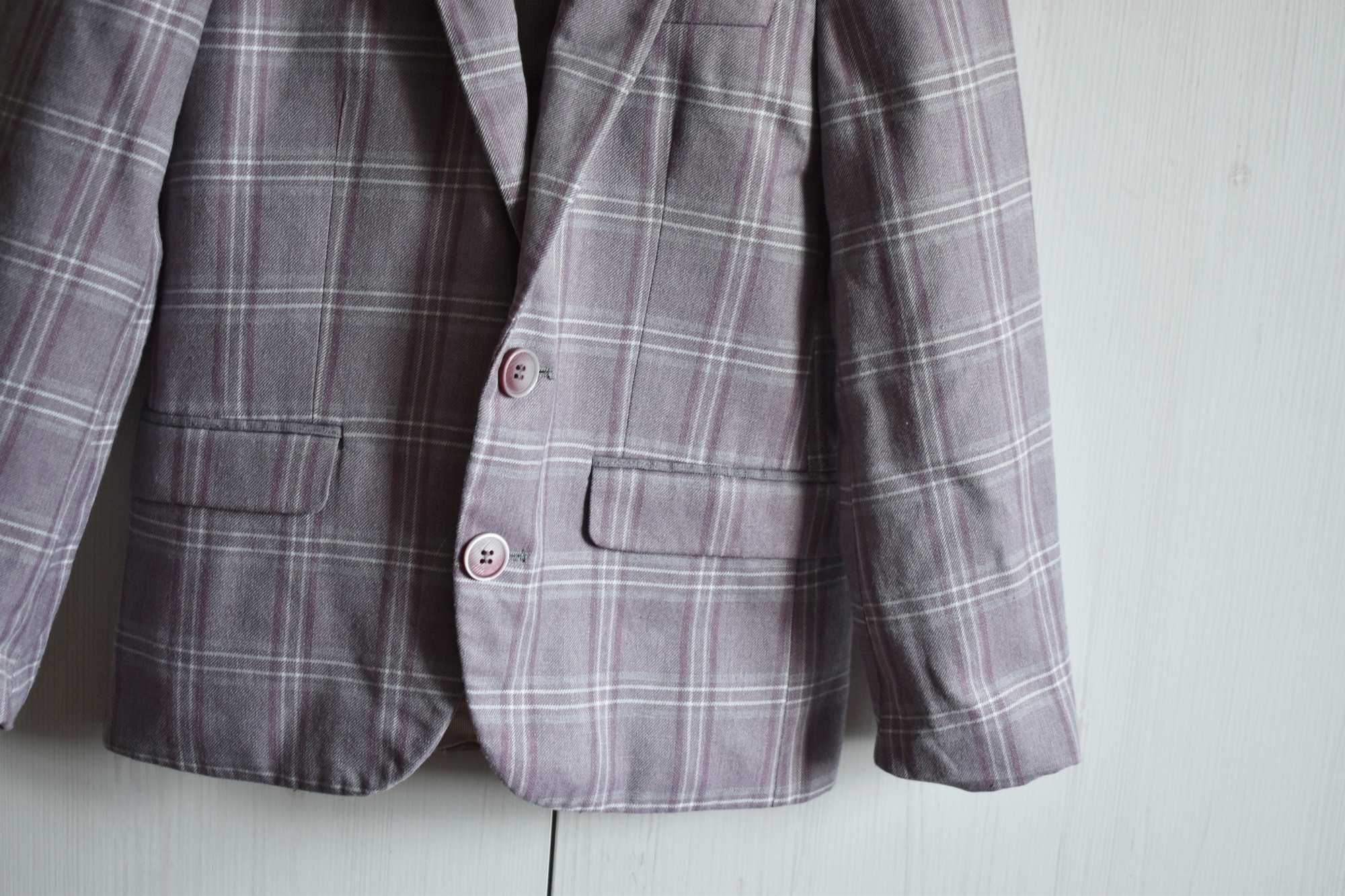 Marynarka blazer 134 w kratkę kratę elegancka galowa slim garnitur